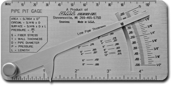 Pipe Pit Gauge - Range is 0 to 1/2'' in 1/64'' & .010 Increments, Arm Can be Locked in Place at Any Dimension, All Stainless Steel